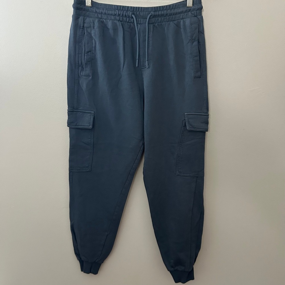 Gymshark Cargo Joggers Men Large Blue Cotton Drawstring Tapered Sweatpants